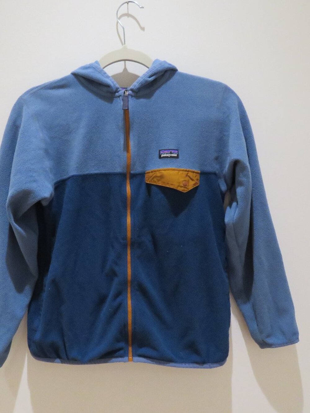 PATAGONIA Micro D Snap-T Hooded Full Zip Fleece Jacket Blue Boys Size 12 Outdoor - Picture 2 of 13